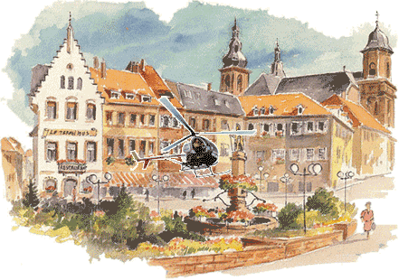 Saint Nabor sur la fontaine avec l'Abbatiale au fond